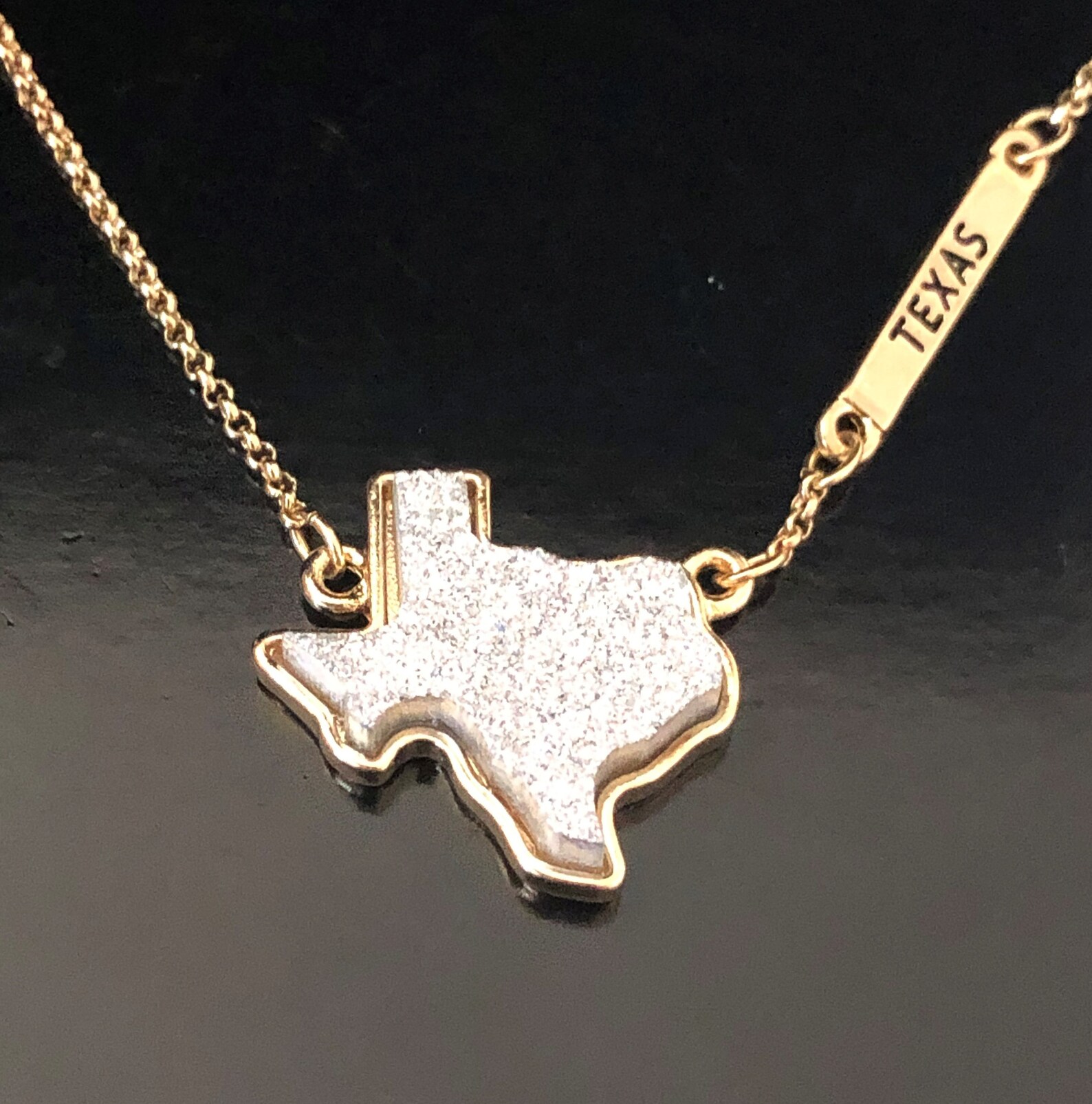 Druzy Silver With Gold Trim Texas State Shaped Necklace Gold Etsy