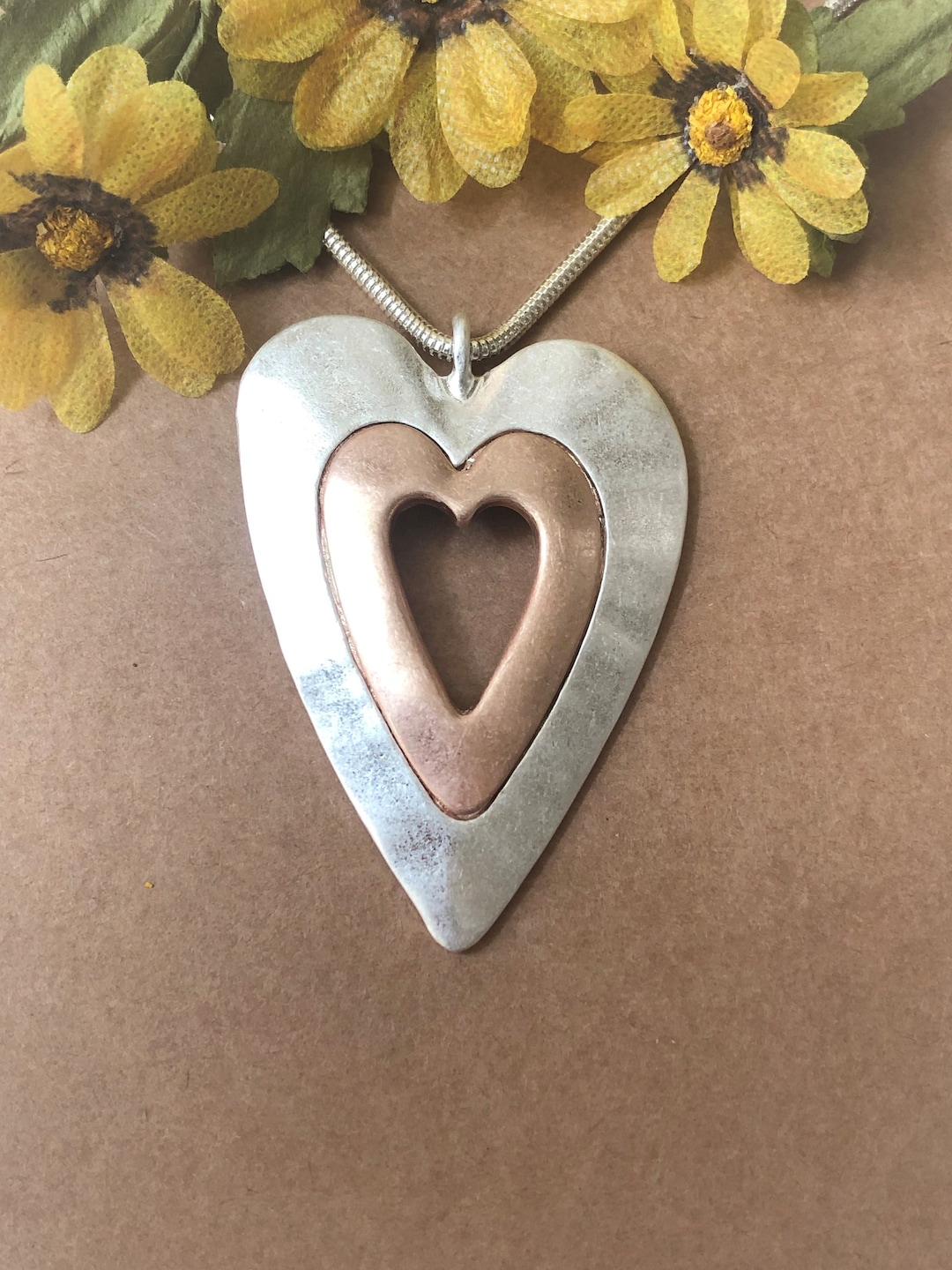 Double Heart Necklace Silver Rose Gold Double Heart Etsy