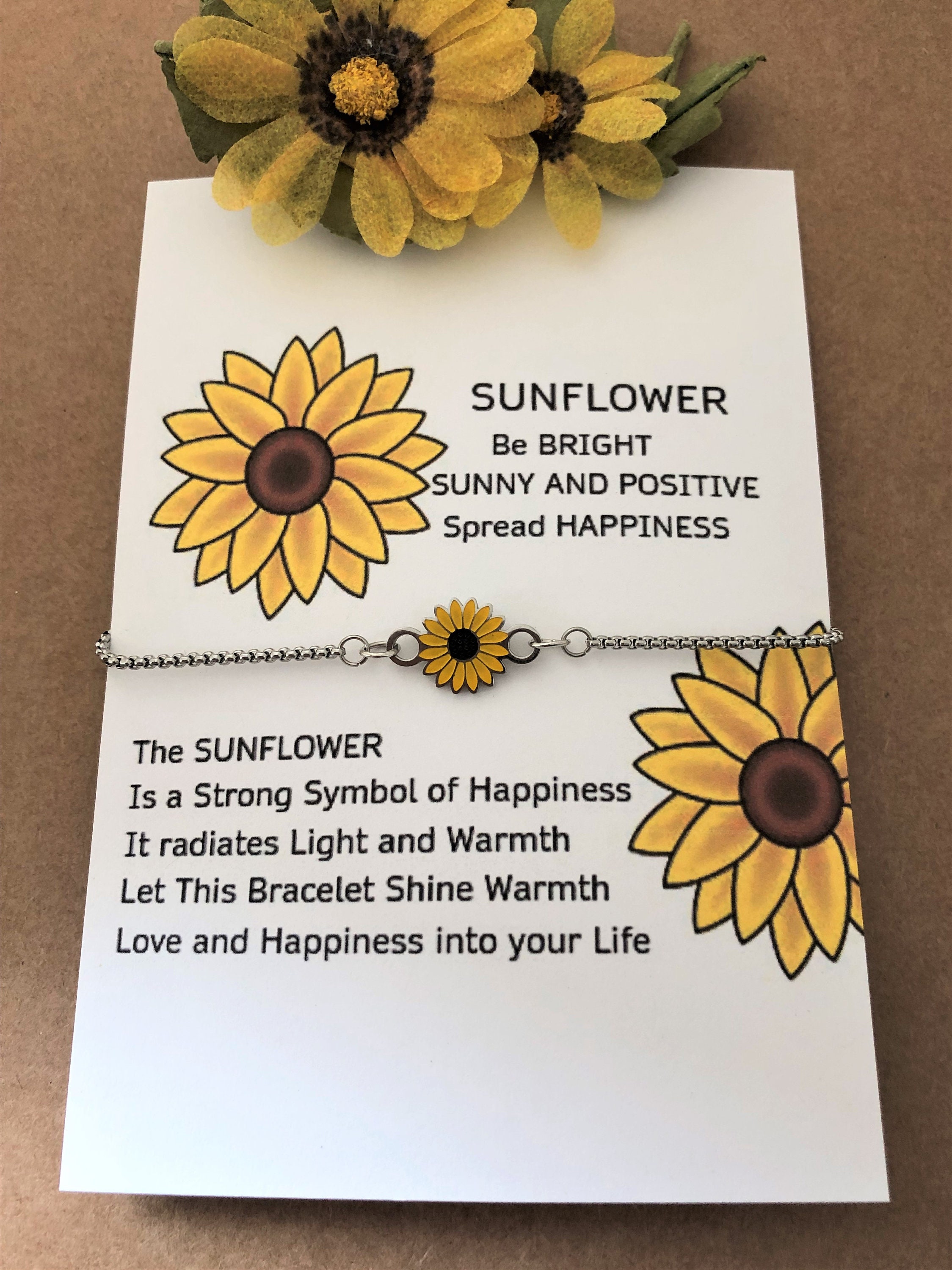 Sunflower Charm Bracelet Stainless Steel Adjustable Etsy