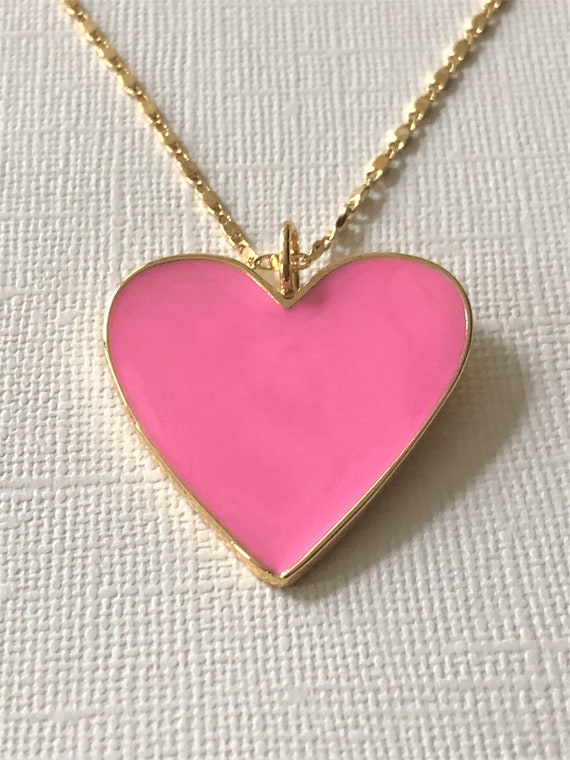 Gold-Filled Enamel Heart Charm Necklace Pink