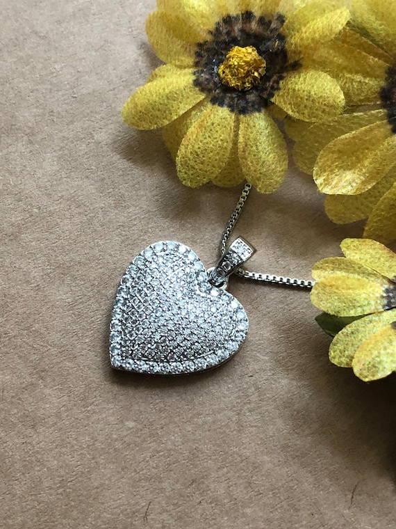 Heart Necklace, Silver Plated, Cubic Zirconia Heart Pendant, CZ Pave Heart Necklace, Pave Heart Pendant, Heart Jewelry, Heart Gifts