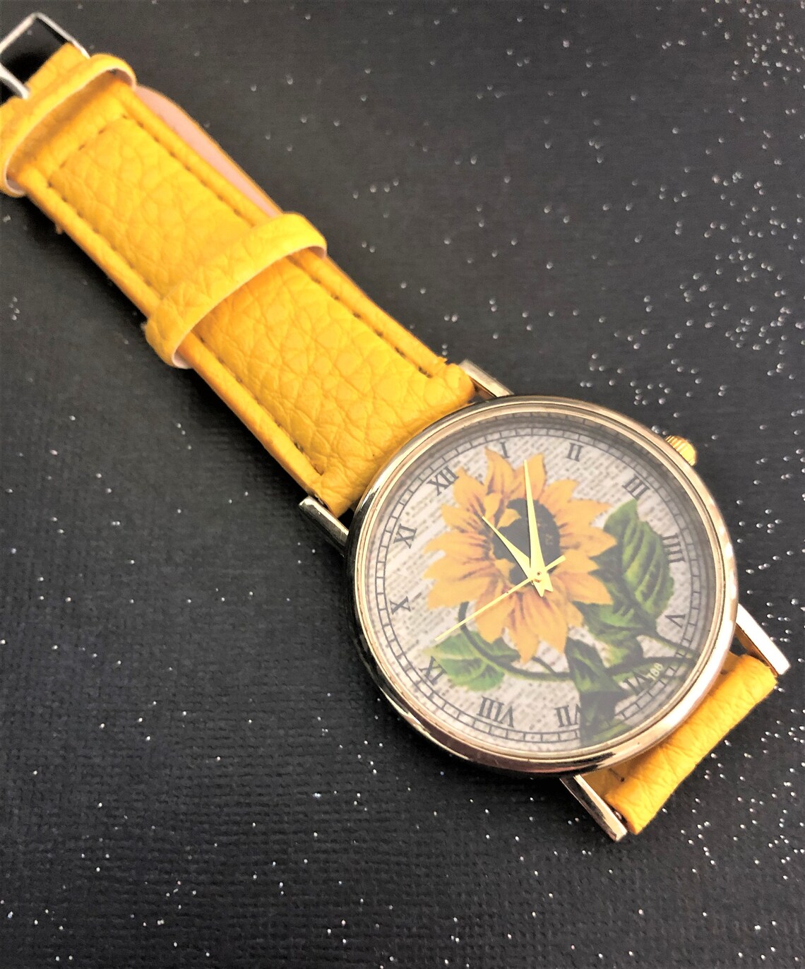 Sunflower Watch Yellow Band Gold Trim Sunflower Display Etsy
