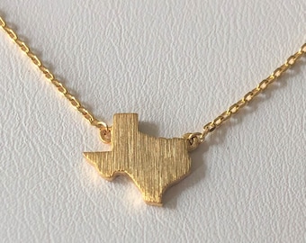 Texas State Necklace, Cute Mini Tiny Texas State Gold Dipped, Brushed Gold,  State Necklace, Texas Gifts, Texas Jewelry, Texas Necklace