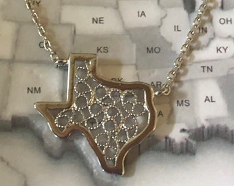 Silver Texas State Shaped Necklace, White Gold Dipped, Womens Texas Jewelry, Texas State Necklace, Lone Star State Jewelry