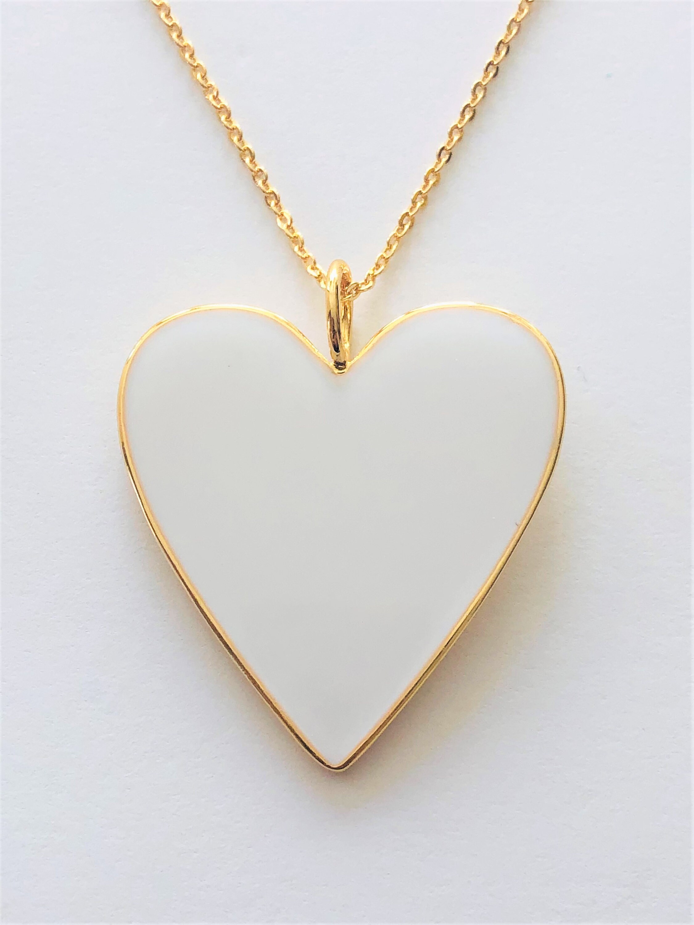 Brilliant White Heart Necklace White Enamel Gold Filled Etsy