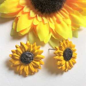 Yellow Sunflower Earrings,  Resin filled, Stud Sunflower Earrings, Sunflower Jewelry, You are my Sunshine, Womens Sunflower Stud Earrings