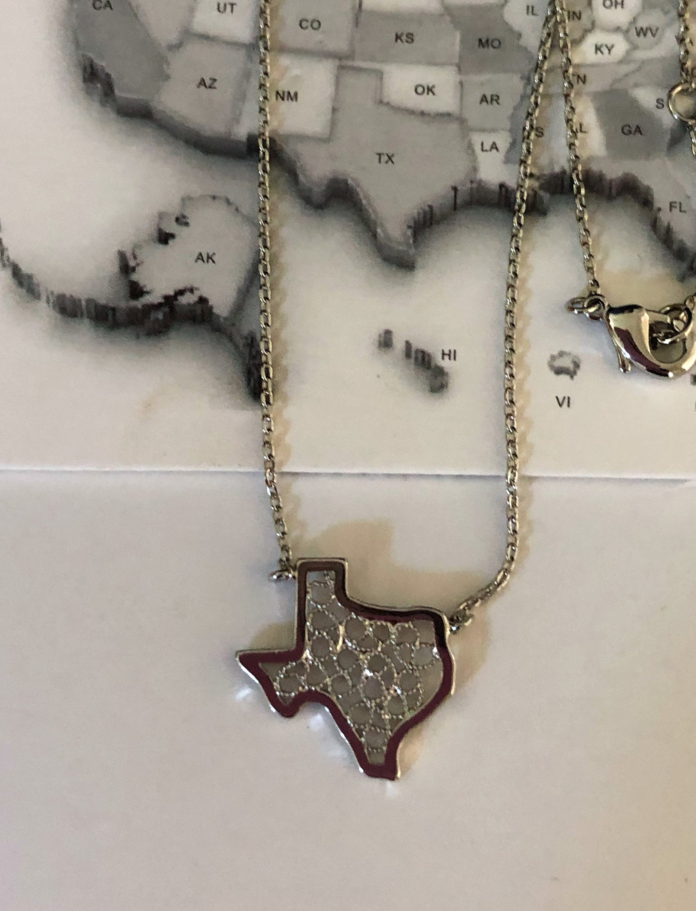 Silver Texas State Shaped Necklace White Gold Dipped Womens Etsy UK