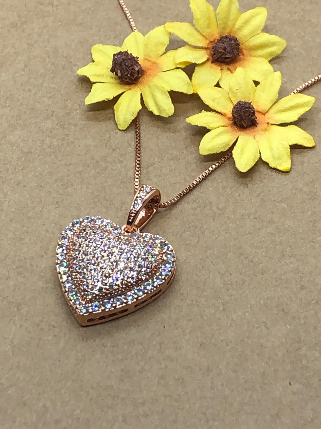 Rose Gold, Pave, Heart Necklace, I Love You, Womens Pendant, Womens