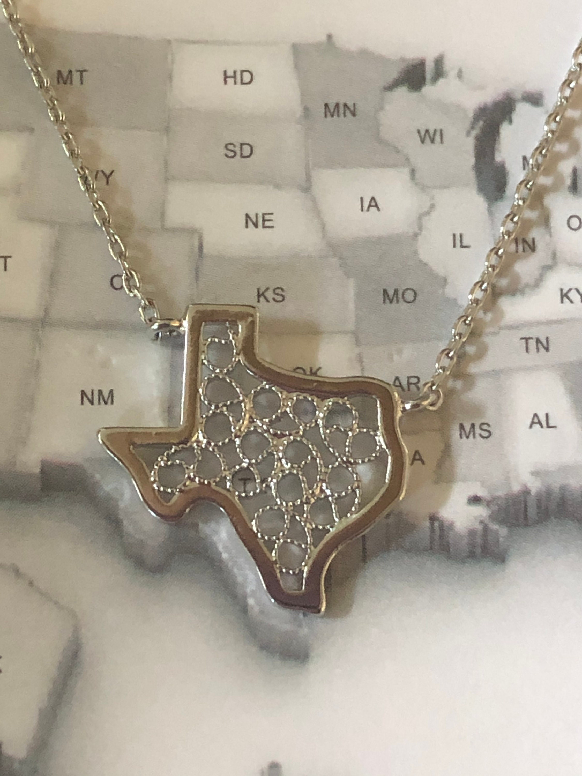 Silver Texas State Shaped Necklace White Gold Dipped Womens Etsy UK