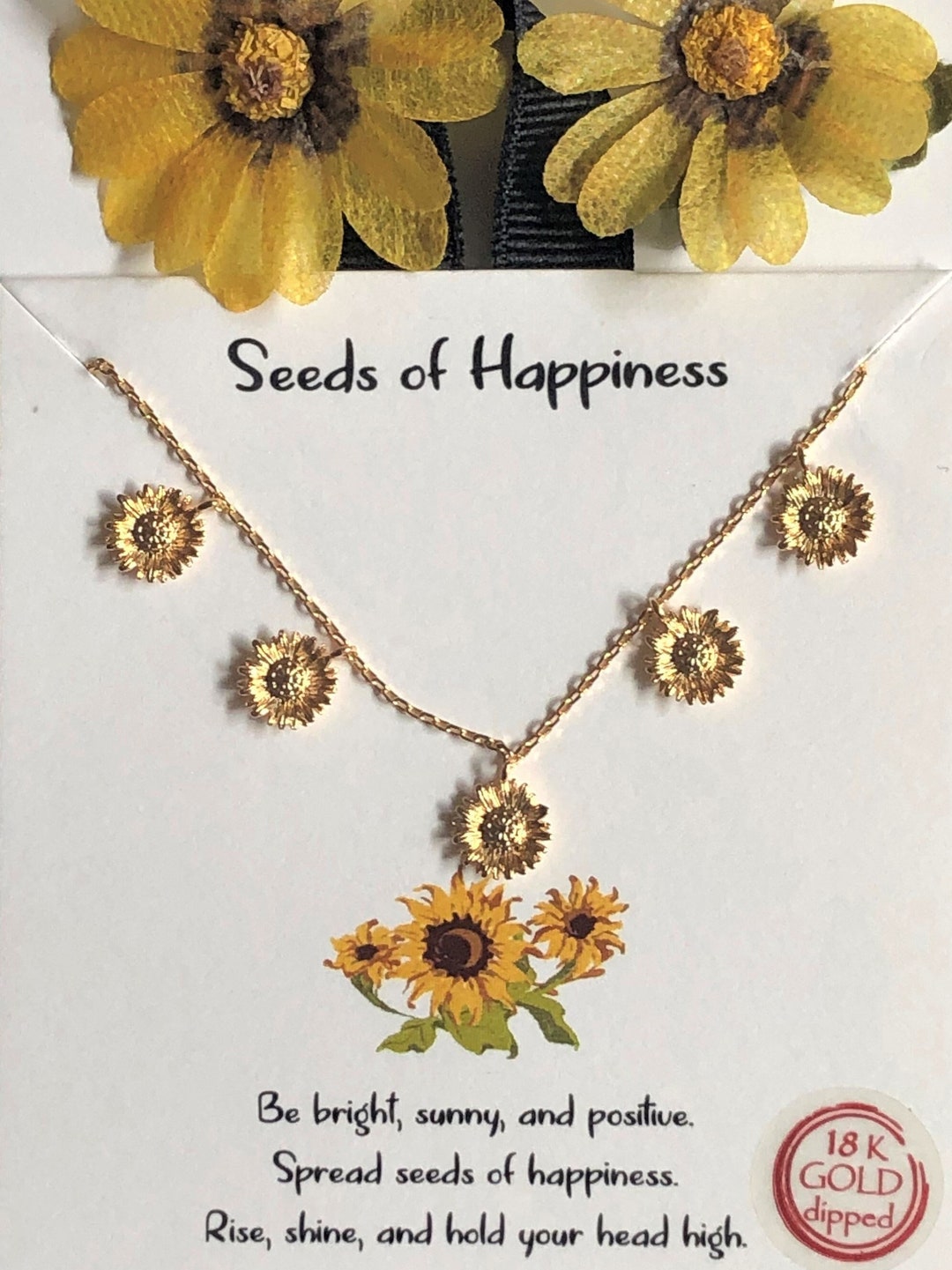 Sunflower Necklace Gold Mini Sunflower Seeds Necklace 18K Etsy