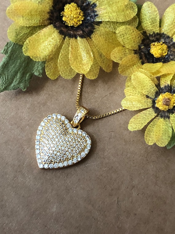 Heart Necklace, Gold plated, Cubic Zirconia Heart Pendant, CZ Pave Heart Necklace,Pave Heart Pendant, Heart Jewelry, Heart Gifts