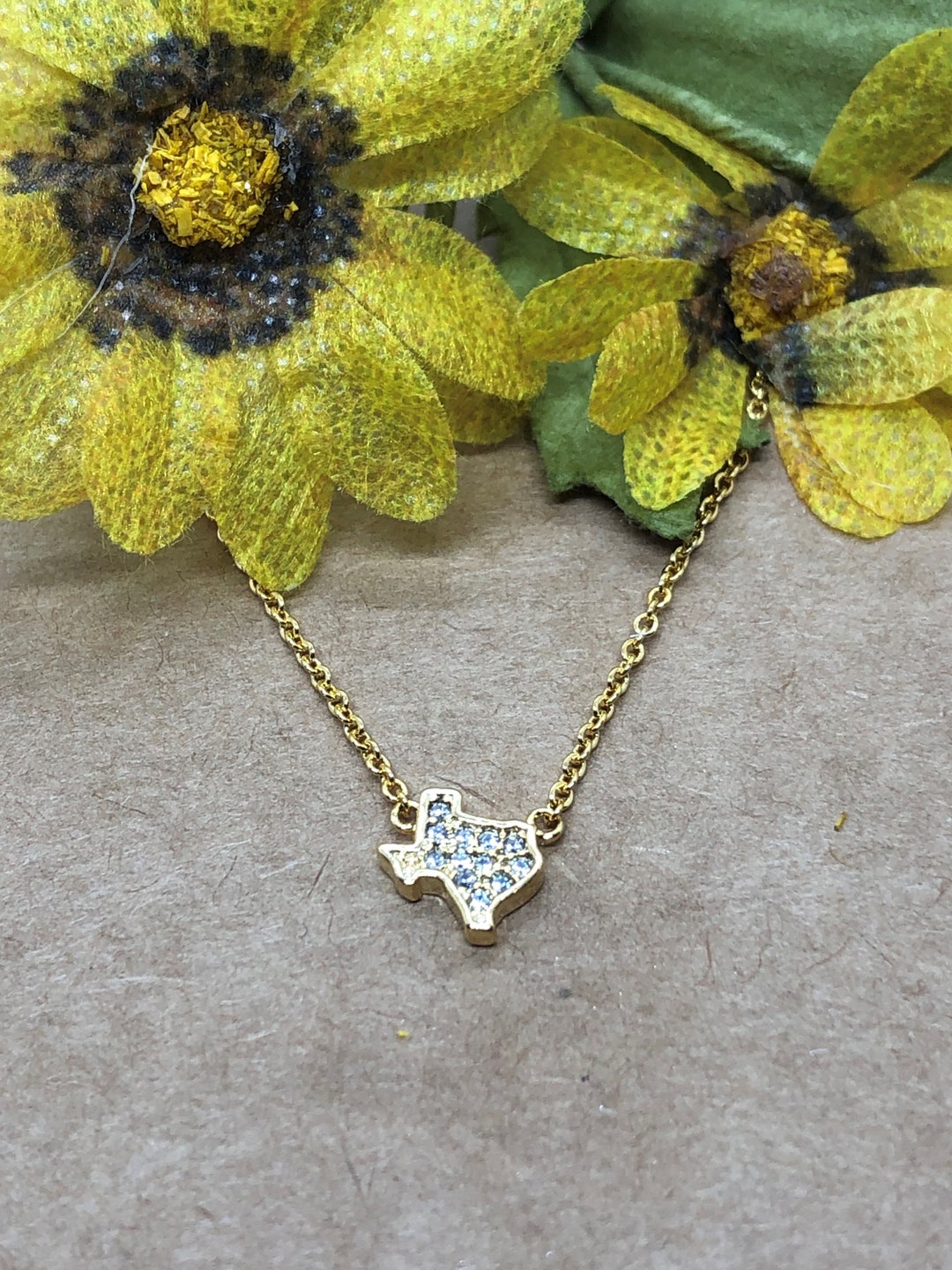 Texas State Necklace, Mini Tiny Texas State Gold/cubic Zirconia