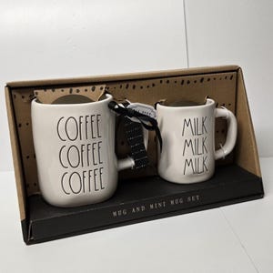 Rae Dunn Set of &quot;COFFEE&quot; Mug Cup and &quot;MILK&quot; Mini Mug Cup