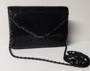 Mesh Handbag Vintage 1980s Black Metal Mesh Bag Snap Closure Shoulder Purse ...