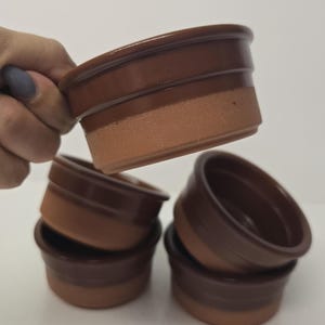 Set of 5 Vintage Cermer Crème Brûlée Dishes Terracotta Brown Baking Dishes Ramekin Pottery Flan