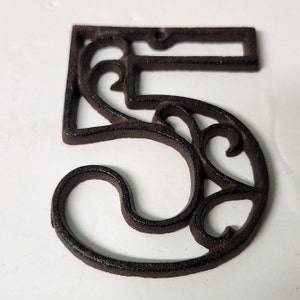 5 (FIVE) House Address Number Ornate Filigree 4 5/8&quot; tall Raw Cast Iron