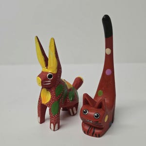 Vintage Handpainted Wooden Alebrije and Cat