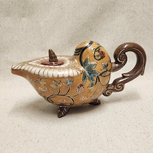 1950&#39;s Vintage Hand Painted Footed Ceramic Decorative Asian Teapot by Oriental Accent