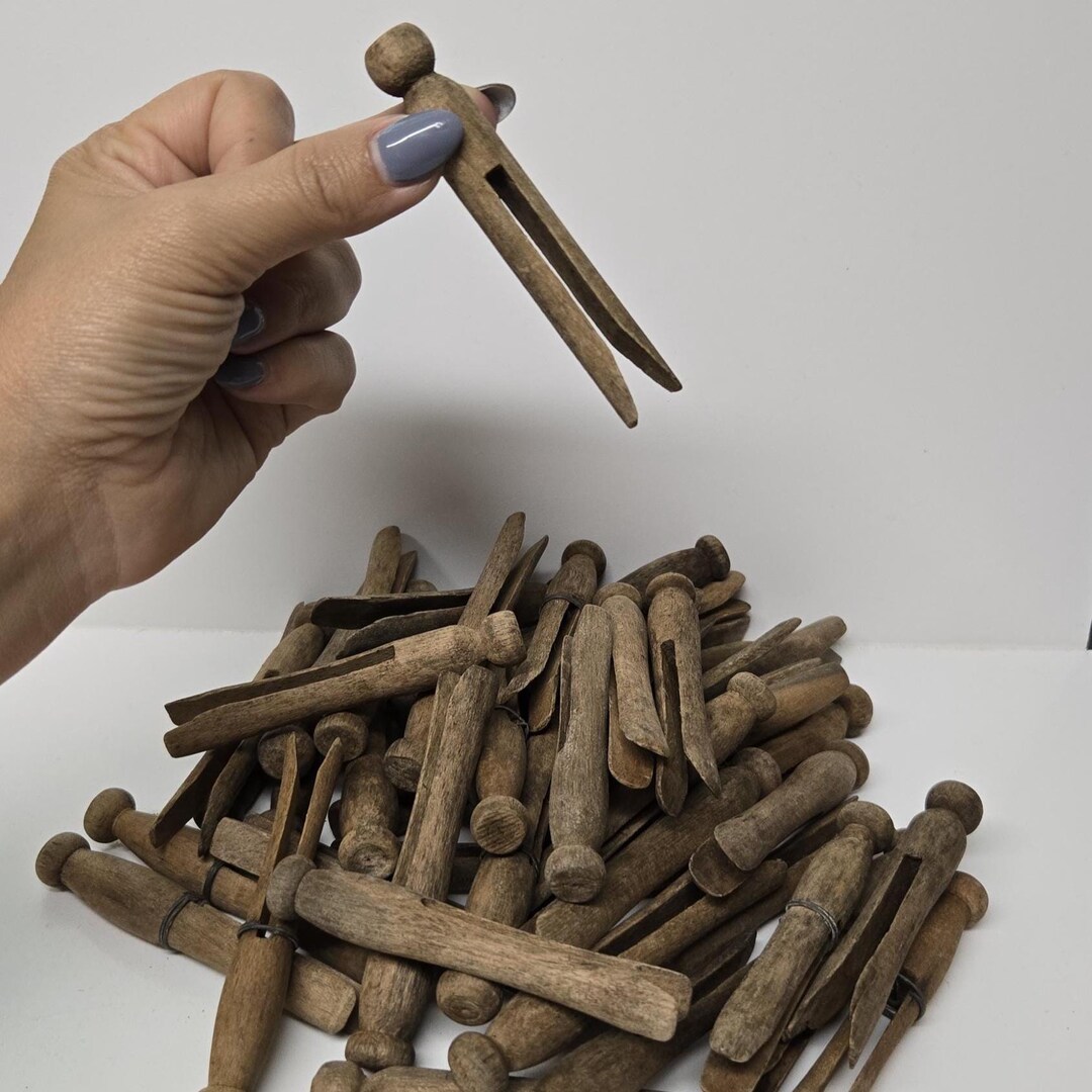 Vintage Wood Clothes Pegs, Weathered Wooden Clothes Pin for Laundry ...