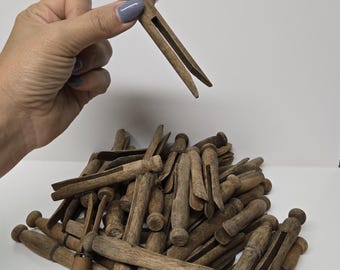 Vintage Wood Clothes Pegs, Weathered Wooden Clothes Pin for Laundry Room or Creative Crafts