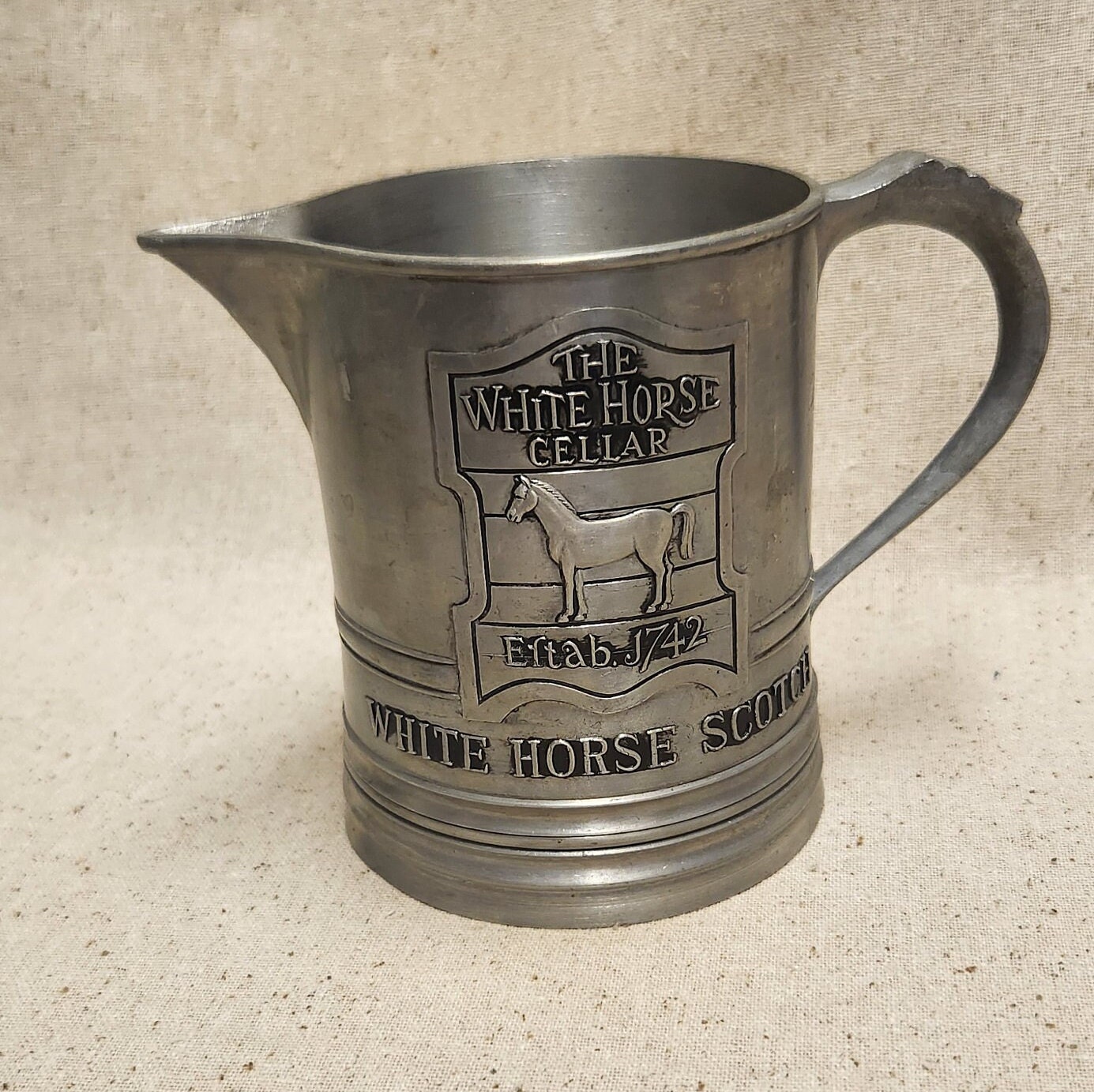 Vintage White Horse Scotch Whiskey Pewter Stein - Scotland Design
