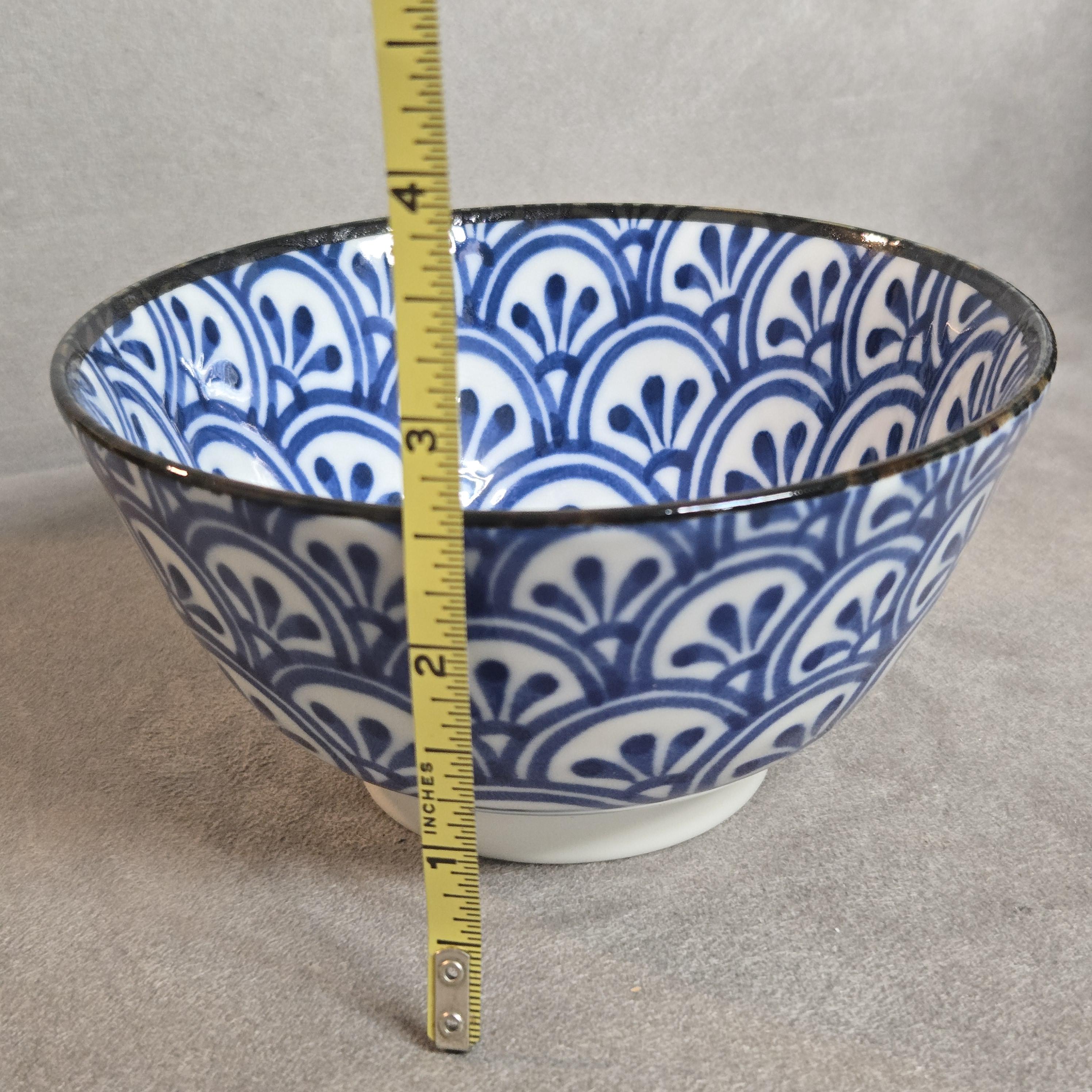 Japanese Blue and White Ceramic Rice Bowl – Asian Pattern Soup Bowl ...