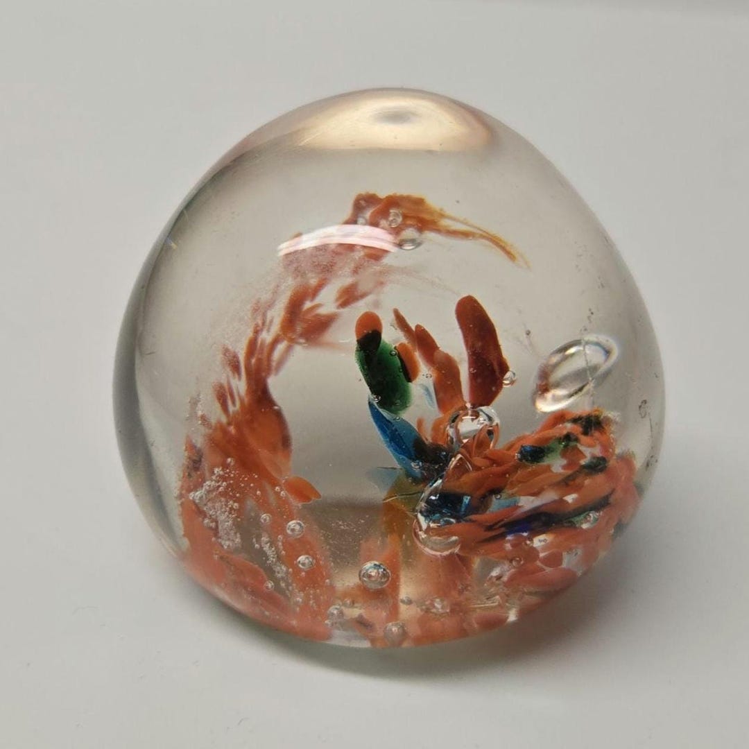 Vintage Glass Paperweight Sea Design - Etsy