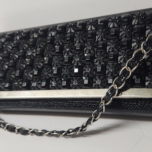 Black and Silver Acrylic Gems Fold Over evening bag / clutch
