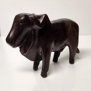 Rare and Unique Hand Carved Dark Brown Wood Buffalo Figurine Paperweight