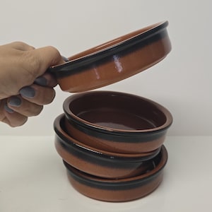 Set of 4 Vintage  Terracotta Brown Baking Dishes Ramekin Pottery Flan
