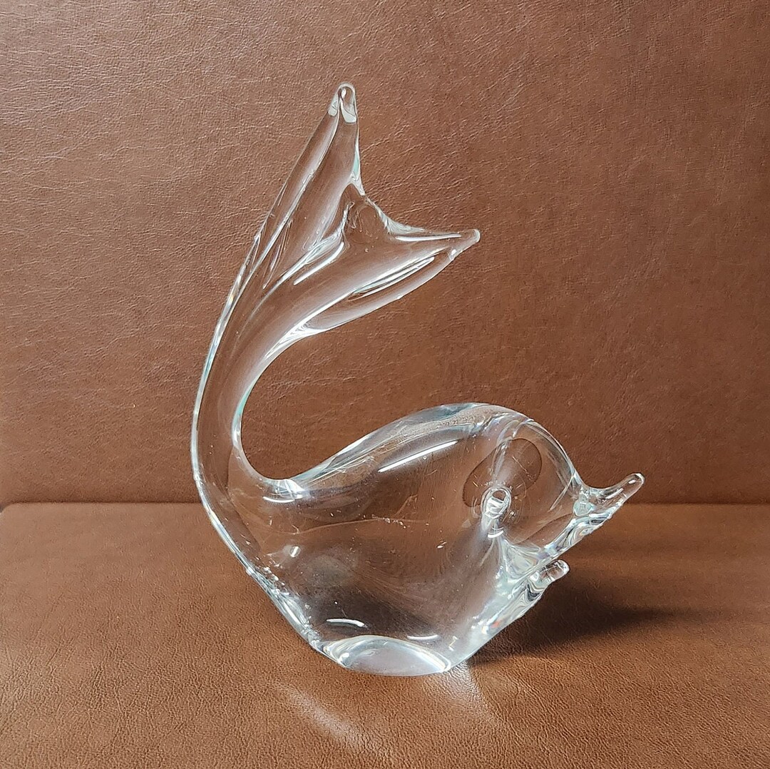 Vintage Hand Blown Clear Art Glass Fish Paperweight - Etsy