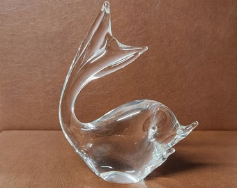 Pisapapeles vintage de cristal artístico transparente soplado a mano con forma de pez