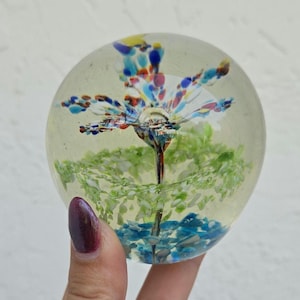 Vintage Glass Paperweight unique flower in a basket Controlled Bubbles Bullicante
