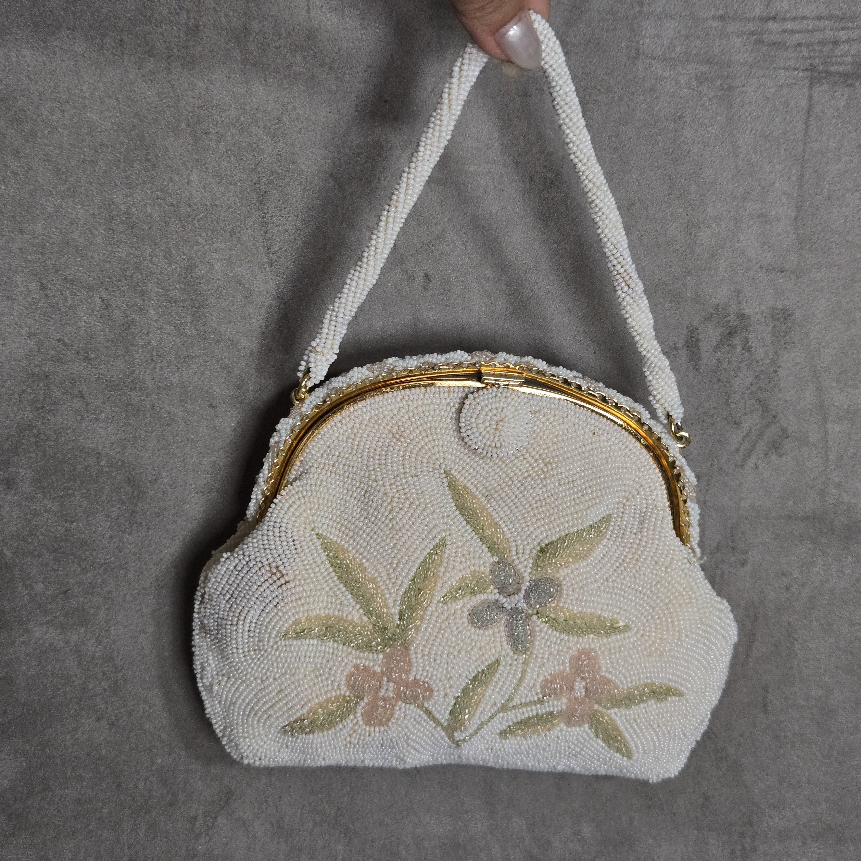Vintage Beaded Bag White - Etsy display picture 1
