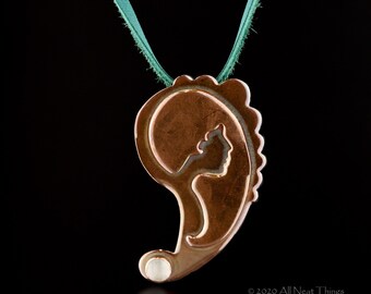 Lady Luna - Copper pendant with dust from genuine moon meteorite under glass cabochon - includes leather necklace