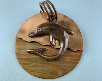 The Dolphin in the Moonlight - copper pendant