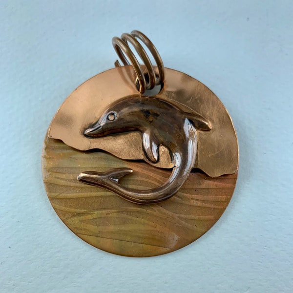 The Dolphin in the Moonlight - copper pendant