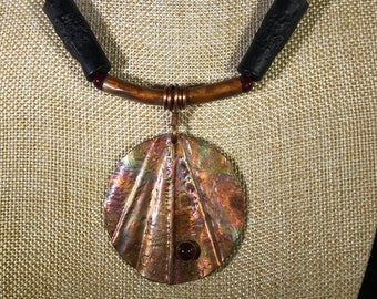 Unique forged copper pendant with necklace - handmade, one of a kind, metal smithing