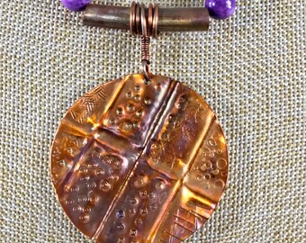 Unique forged copper pendant with necklace - handmade, one of a kind, metal smithing