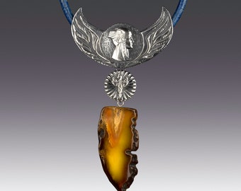 Be The Dragon - Natural Baltic Amber with sterling silver pendants