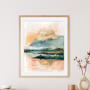 Abstract Landscape Fine Art Print, Mountain Watercolor Painting, Giclée Print, Sunset Wall Art, Earthy Tone Wall Arts, Burnt Orange Art