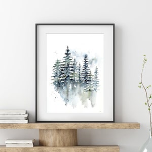 Pine Trees Watercolor Art Print, Wall Art From Original Landscape Painting To Large Canvas Print For Nature Wall Art, Forest Wall Art