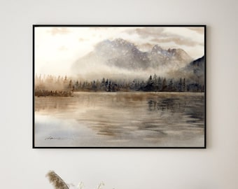 Lámina artística de paisaje para pared: a partir de una pintura original en acuarela con tonos tierra.