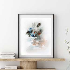 Abstract Landscape Painting Fine Art Print, Watercolor Forest Painting, Abstract Trees art Print, Orange Grey Wall Art #3, Giclée Print