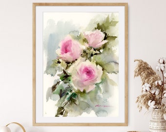 Fine Art Print Abstract Roses From Original Flower Watercolor Painting, Botanical Wall Art