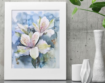 Lilies Flower Watercolor Painting: Botanical Giclée Art Print