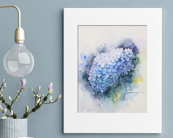 Hydrangea Botanical Fine Art Print, Watercolor Flowers Painting, Purple Wall art, Botanical Giclée Art Print, Home Wall Decor