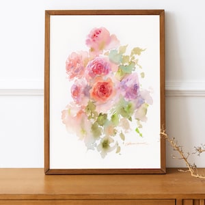 Fine Art Print Abstract Roses From Original Watercolor Floral Painting, Botanical Wall Art