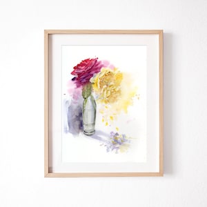 Stampa artistica di pittura ad acquerello di rosa rosa da un dipinto originale di fiori, arte botanica su tela per la decorazione della parete del soggiorno
