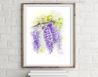 Fine Art Print Wisteria Wall art, From Original Botanical Watercolor Painting